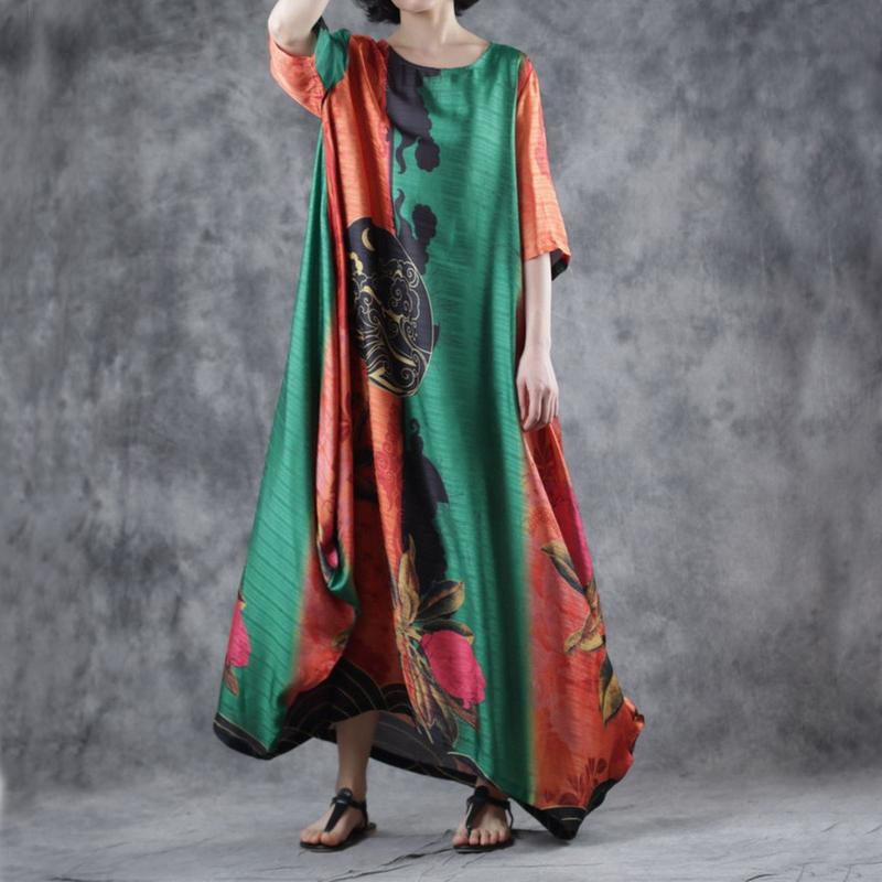 Half Sleeve Round Neck Loose Printed Dress