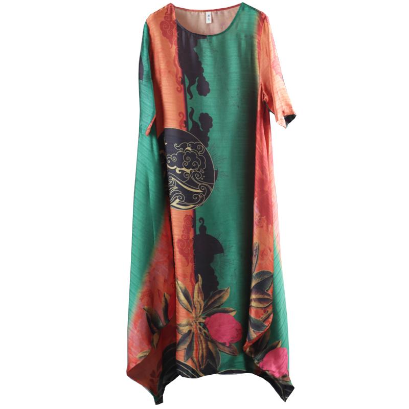 Half Sleeve Round Neck Loose Printed Dress