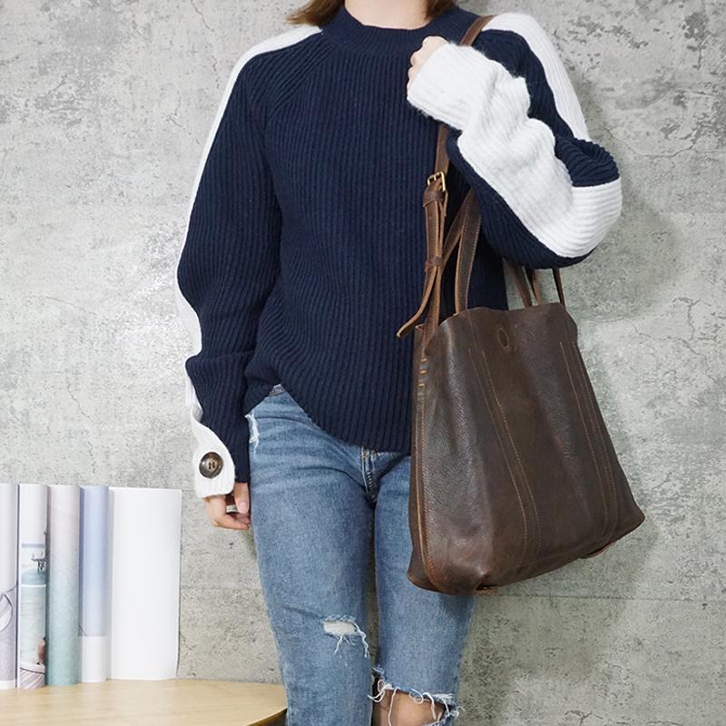 Hand Made Vintage Leather Magnetic Buckle Shoulder Bag