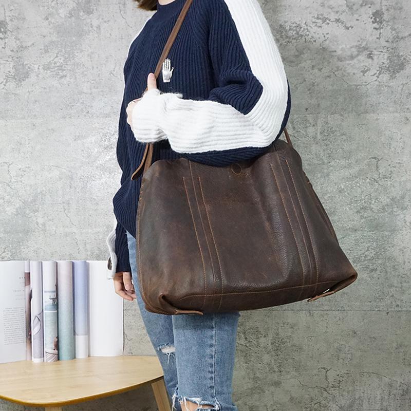 Hand Made Vintage Leather Magnetic Buckle Shoulder Bag