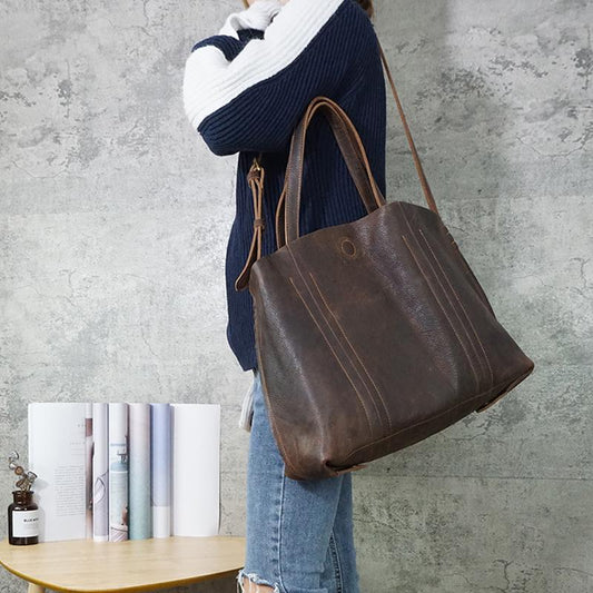 Hand Made Vintage Leather Magnetic Buckle Shoulder Bag