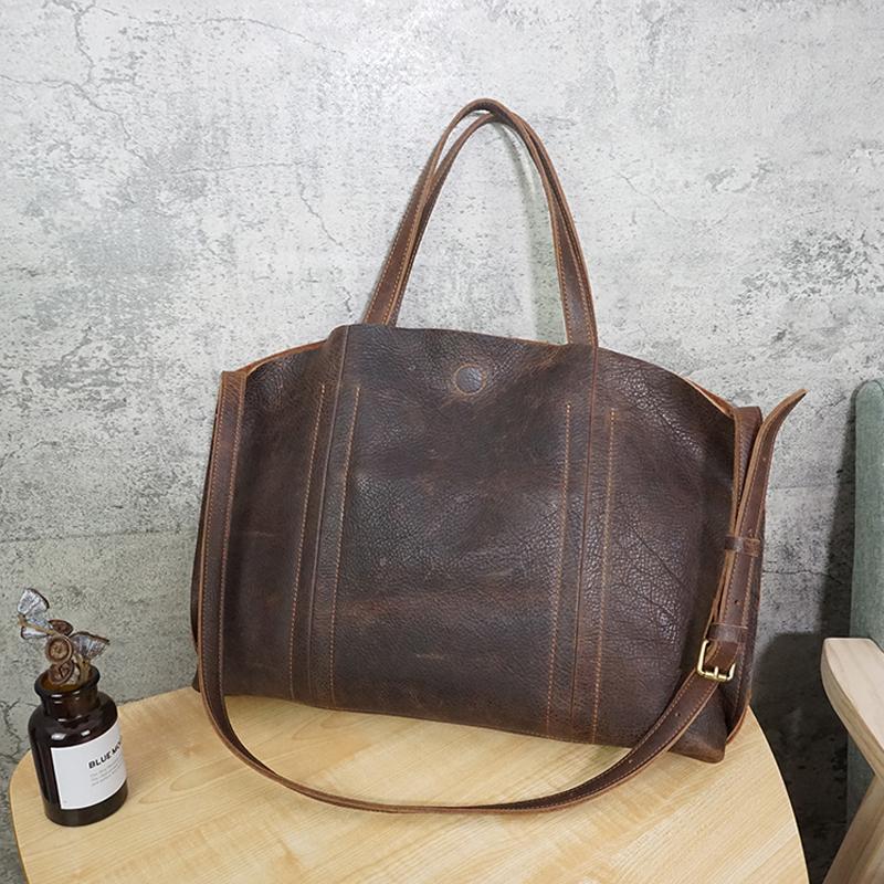 Hand Made Vintage Leather Magnetic Buckle Shoulder Bag