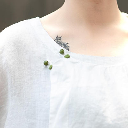 Handmade Buttonhole Loop Solid Color T-Shirt