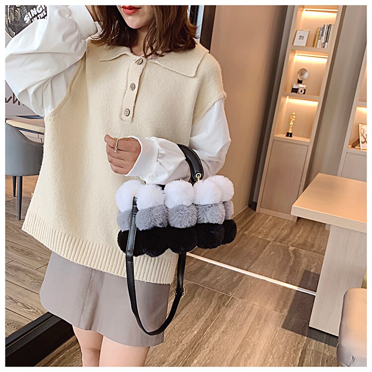 Women's Designer Soft Hair Ball Shoulder Bag