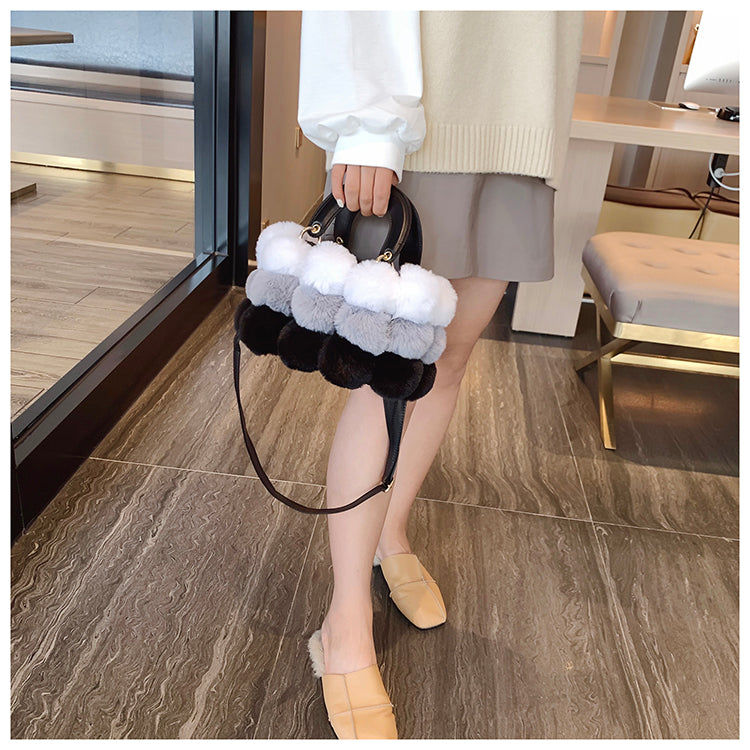 Women's Designer Soft Hair Ball Shoulder Bag