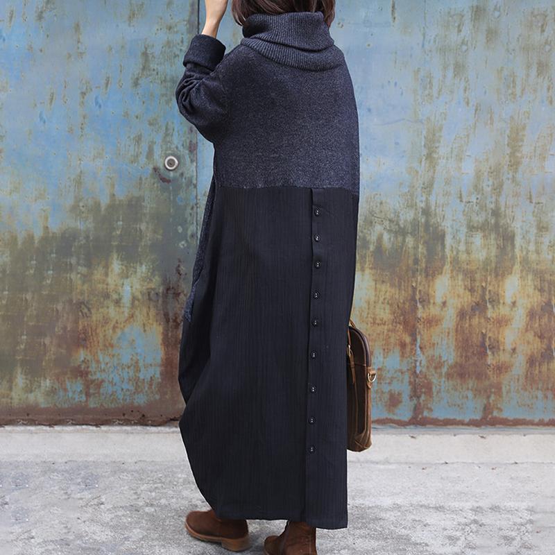 High Collar Spliced Winter Sweater Dress