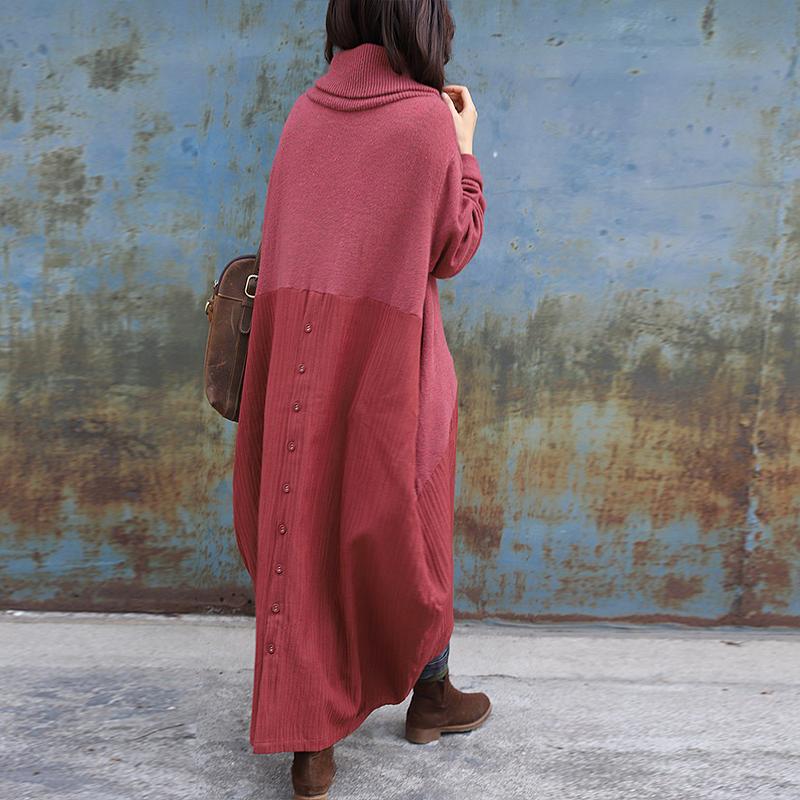 High Collar Spliced Winter Sweater Dress