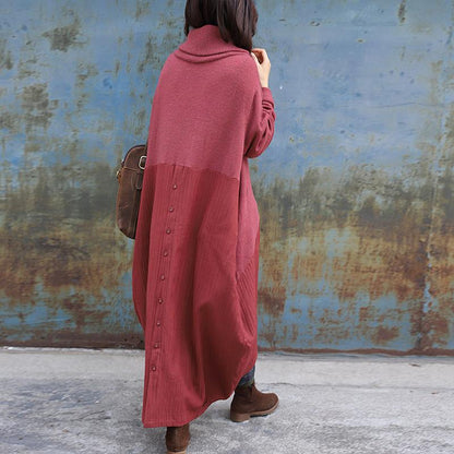 High Collar Spliced Winter Sweater Dress