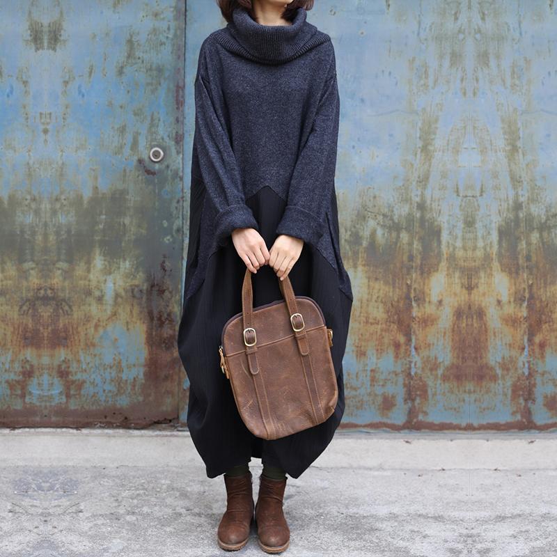High Collar Spliced Winter Sweater Dress