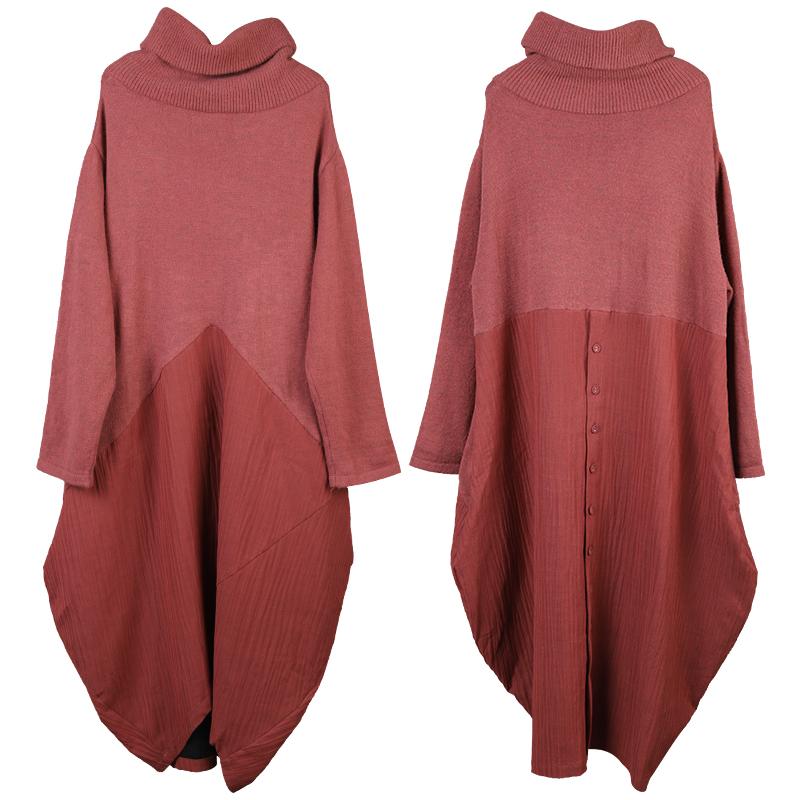 High Collar Spliced Winter Sweater Dress