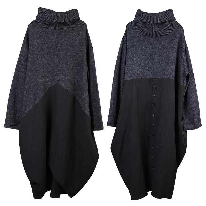 High Collar Spliced Winter Sweater Dress
