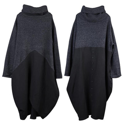 High Collar Spliced Winter Sweater Dress
