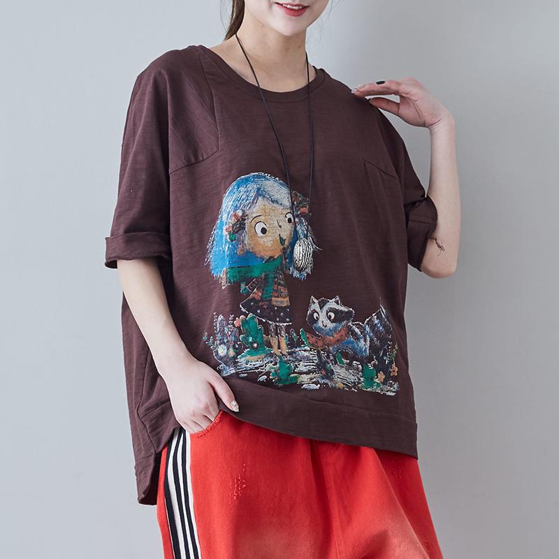 High Low Hem Cartoon Printed Casual T-Shirt