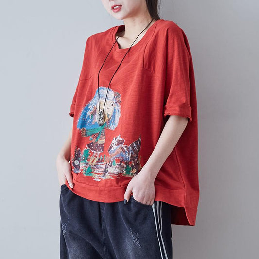 High Low Hem Cartoon Printed Casual T-Shirt