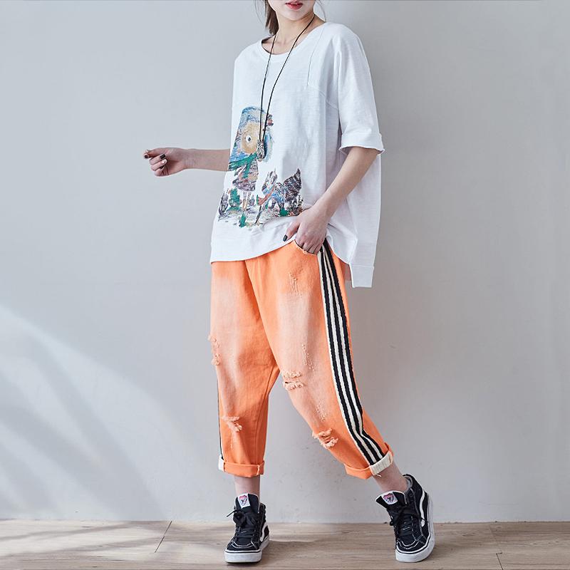 High Low Hem Cartoon Printed Casual T-Shirt