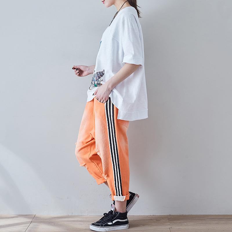 High Low Hem Cartoon Printed Casual T-Shirt