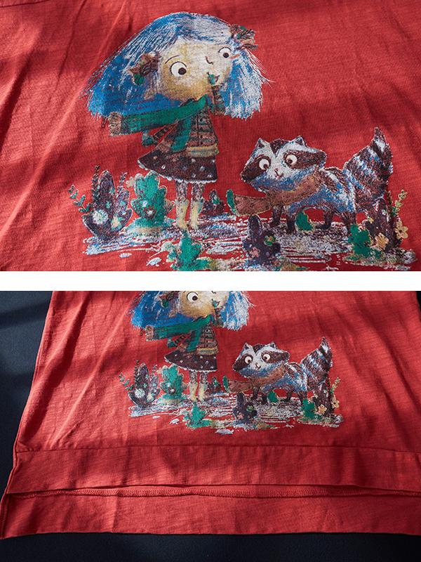 High Low Hem Cartoon Printed Casual T-Shirt