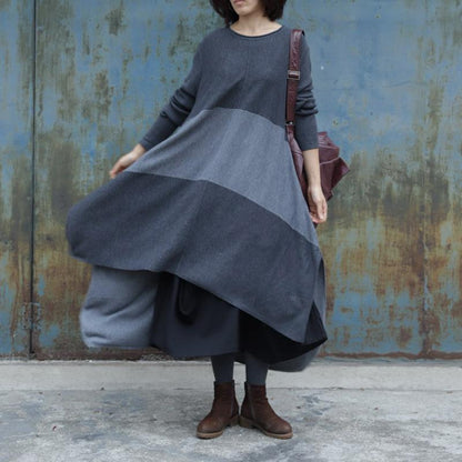 High Low Hem Casual Big Stripes Loose Dress