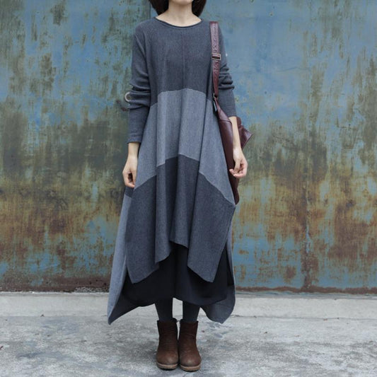 High Low Hem Casual Big Stripes Loose Dress