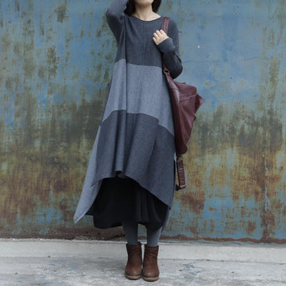 High Low Hem Casual Big Stripes Loose Dress