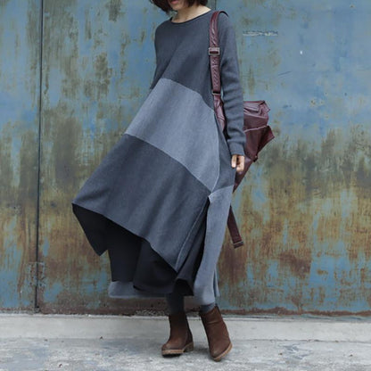 High Low Hem Casual Big Stripes Loose Dress
