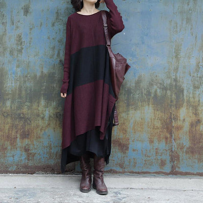 High Low Hem Casual Big Stripes Loose Dress