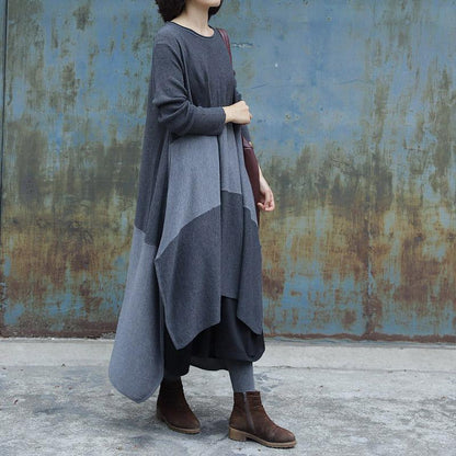 High Low Hem Casual Big Stripes Loose Dress