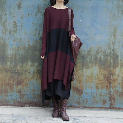 High Low Hem Casual Big Stripes Loose Dress