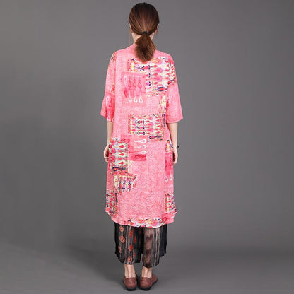 High Low Hem Lacing Printed Pink Shirt