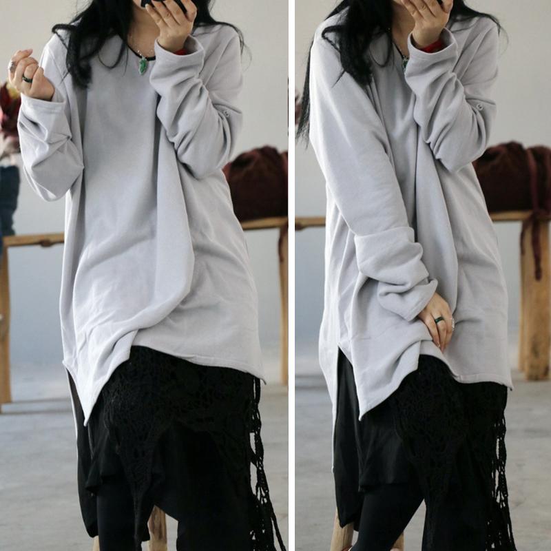 High Low Hem Loose Comfortable Long Sleeve T-Shirt