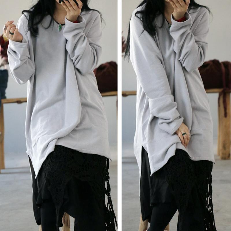 High Low Hem Loose Comfortable Long Sleeve T-Shirt