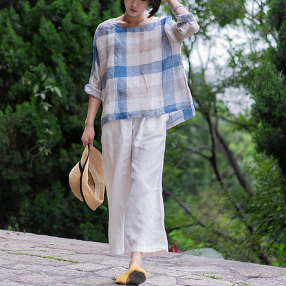 High Low Hem Plaid Casual Plus Size Blouse