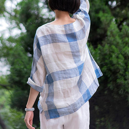 High Low Hem Plaid Casual Plus Size Blouse