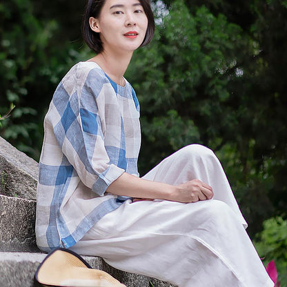 High Low Hem Plaid Casual Plus Size Blouse