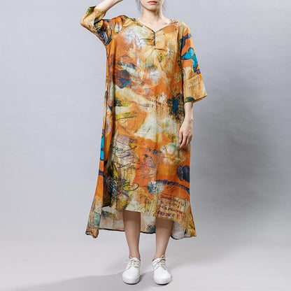 High Low Hem Printed Three Quarter Sleeve Dress