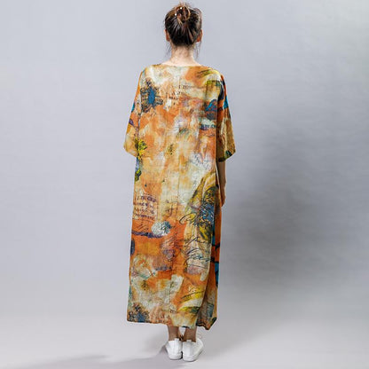 High Low Hem Printed Three Quarter Sleeve Dress
