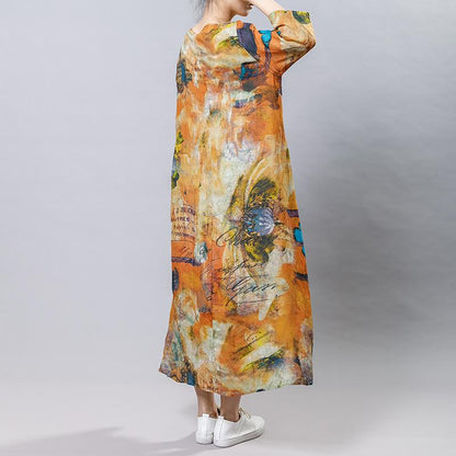 High Low Hem Printed Three Quarter Sleeve Dress