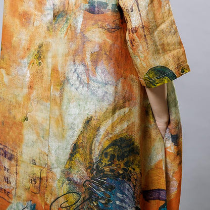High Low Hem Printed Three Quarter Sleeve Dress