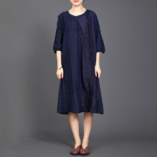 Hollow Out Solid Color Half Sleeve Casual Dress