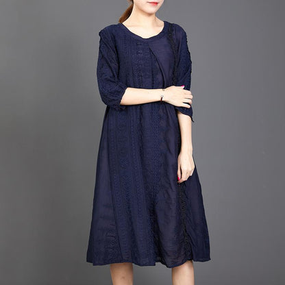 Hollow Out Solid Color Half Sleeve Casual Dress