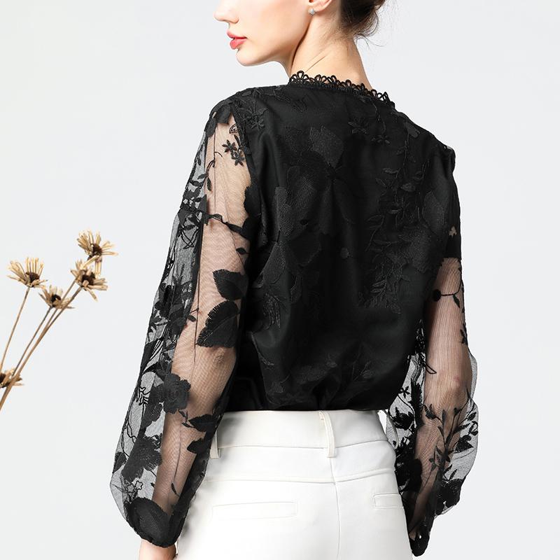 Hollow Out V-Neck Lace Plus Size Shirt