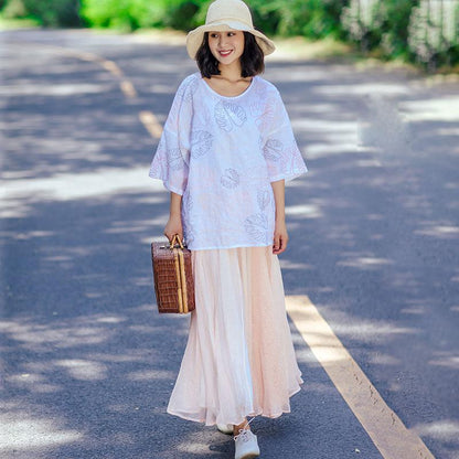 Casual Loose Literature Women Printing White Shirt