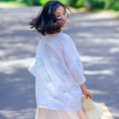 Casual Loose Literature Women Printing White Shirt