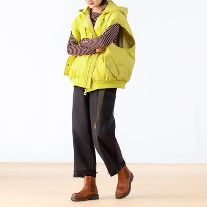 Women Hooded Zipper Sleeveless Coat