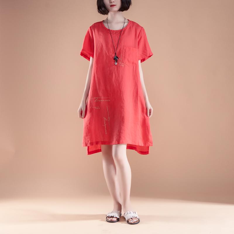 High-low Hem Summer Short Sleeve Pockets slit Dress