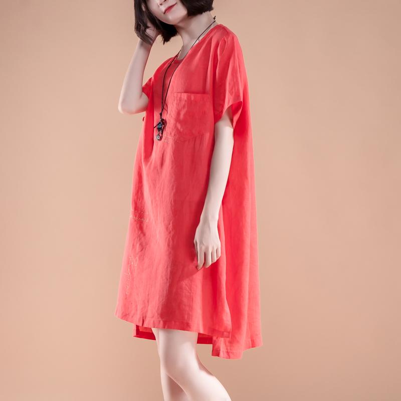 High-low Hem Summer Short Sleeve Pockets slit Dress