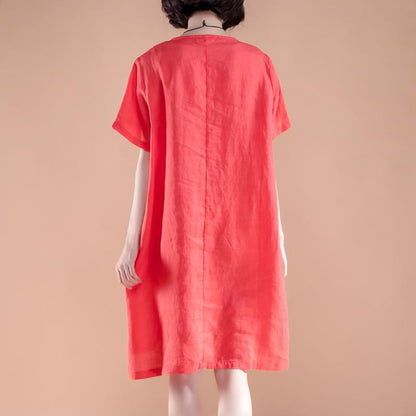 High-low Hem Summer Short Sleeve Pockets slit Dress