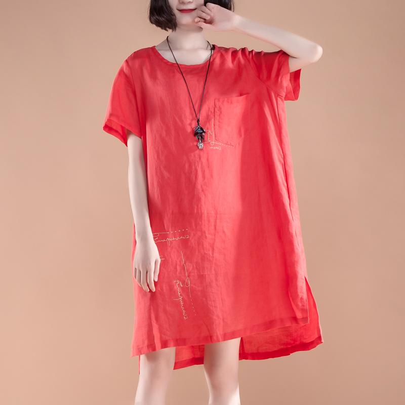 High-low Hem Summer Short Sleeve Pockets slit Dress