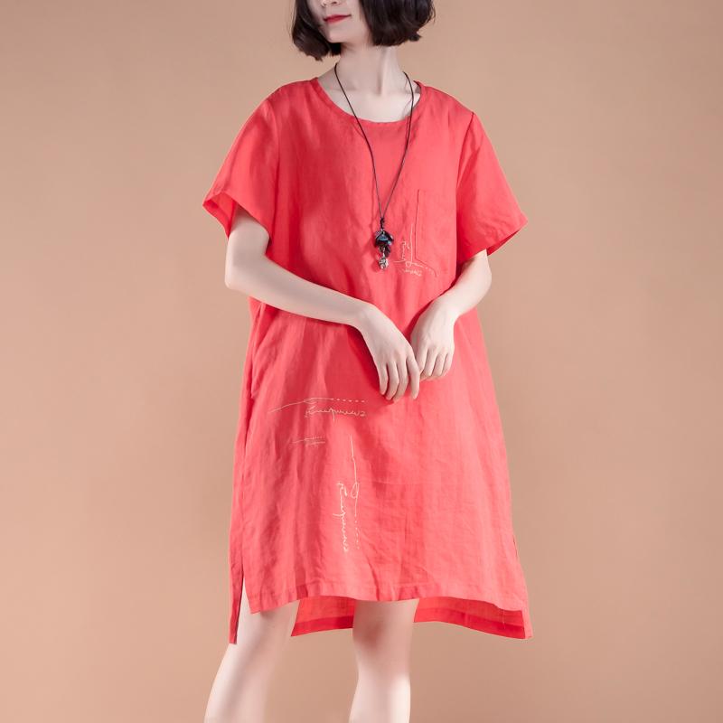 High-low Hem Summer Short Sleeve Pockets slit Dress