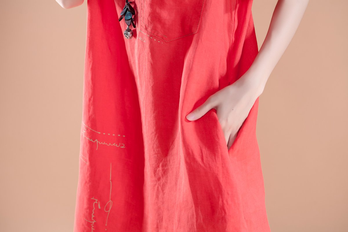 High-low Hem Summer Short Sleeve Pockets slit Dress